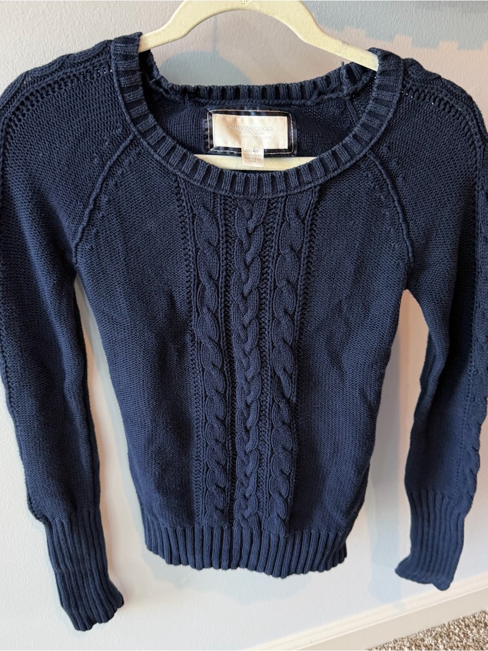 Vtg Y2K American Eagle Womens M Navy Blue Cable Knit Scoop Neck Sweater Cotton
